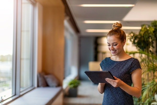 A person looking into the tablet