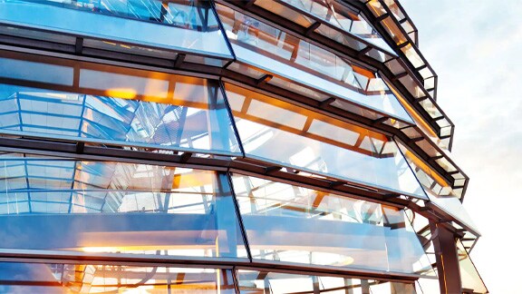 Exterior close -up view of a modern glass skyscraper